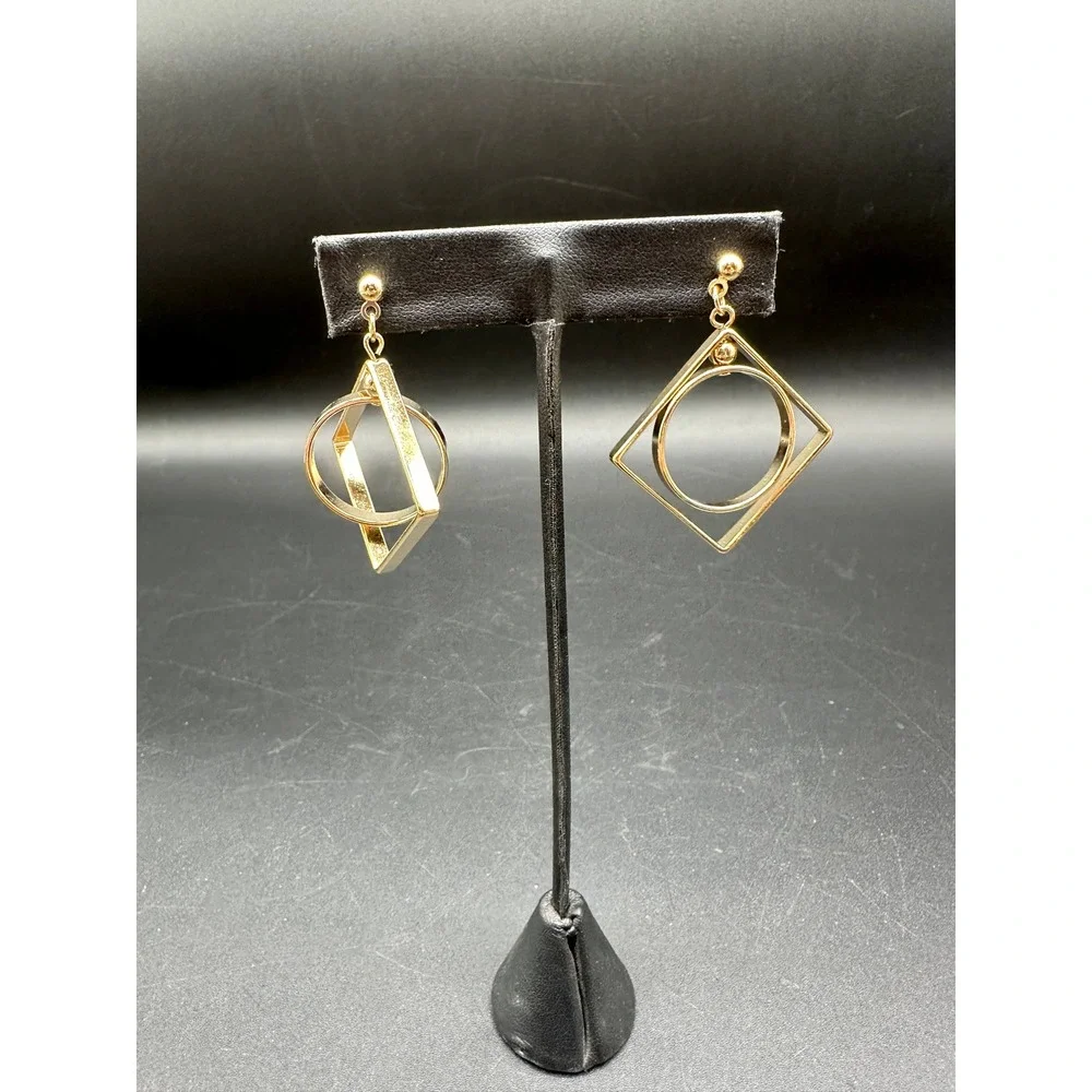 Vintage Avon Mobile Geometry Gold Tone Kinetic Dangle Earrings‎ Surgical Steel